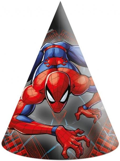 Papírové čepičky Spiderman Marvel Muž pavouk Narozeniny Párty 6 ks.