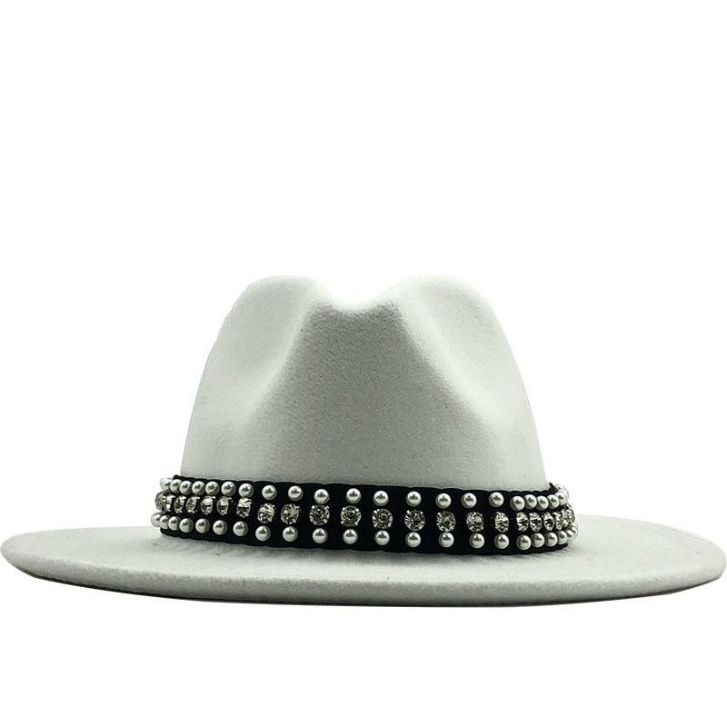 European, American and British Style Retro Fringed Pearl Chain Woolen Felt Hat Wide-brimmed Top Hat Korean Jazz Hat Lady Hat Tide