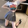 Women's High Waist Petite Black Pleated Mini Skirt - Summer 2024 A-line Spicy Girl Half Body Suit