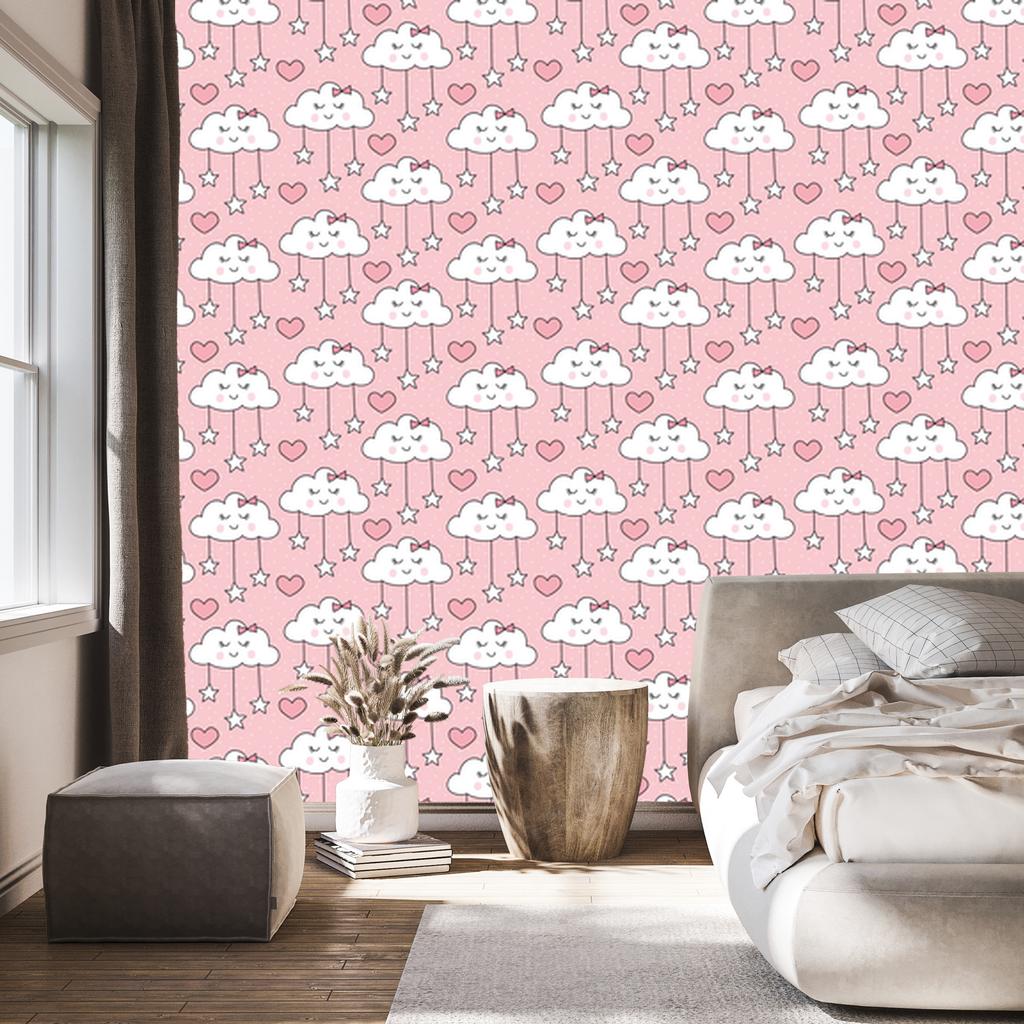 Sleeping Clouds, Hearts and Stars Wallpaper for Living Room and Bedroom 50x1000
