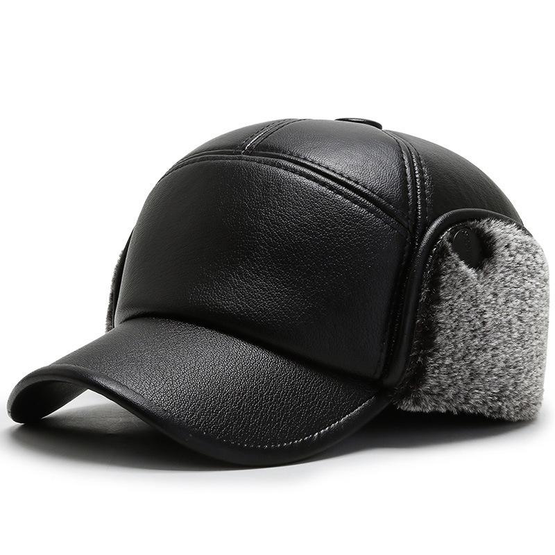 Men's autumn and winter ear protection hat, warm cotton hat, old man hat, father leather cap, cold-proof baseball cap