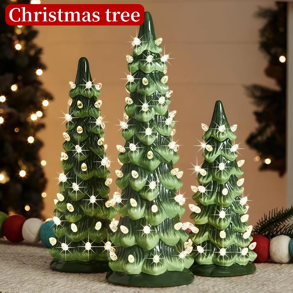 Christmas Tree Ornament with LED Lights Colorful LED Mini Christmas Tree Hand-Painted Resin Christmas Tree for Home Decoration