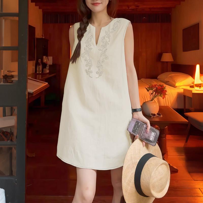 ZANZEA Women Summer V-Neck Casual Sleeveless Print Cotton Dress S