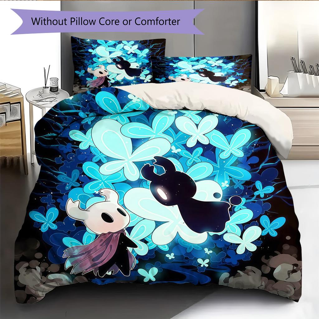 Hollow Knight Pattern Bedding Quilt Set Home Decoration Gift (1 * Duvet Cover + 2 * Pillowcase Without Core)
