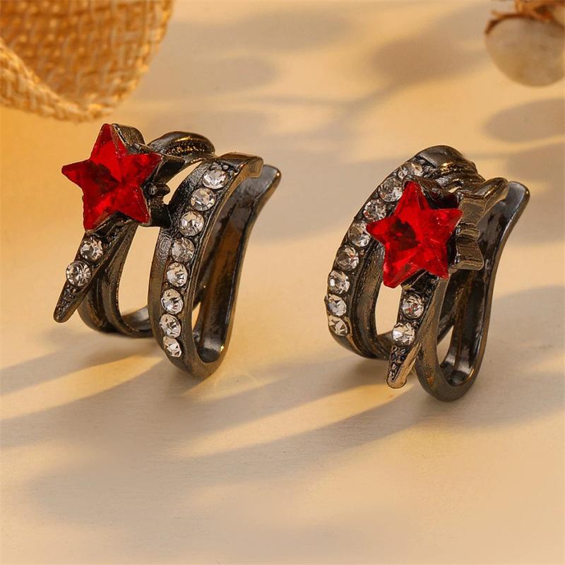 

Мода Панк Красный Циркон Пятиконечная Звезда Двухслойный Клип на Козелок Уха Трендовый Личность Клипса для Уха Серьга Ювелирное Изделие Подарок чёрный
