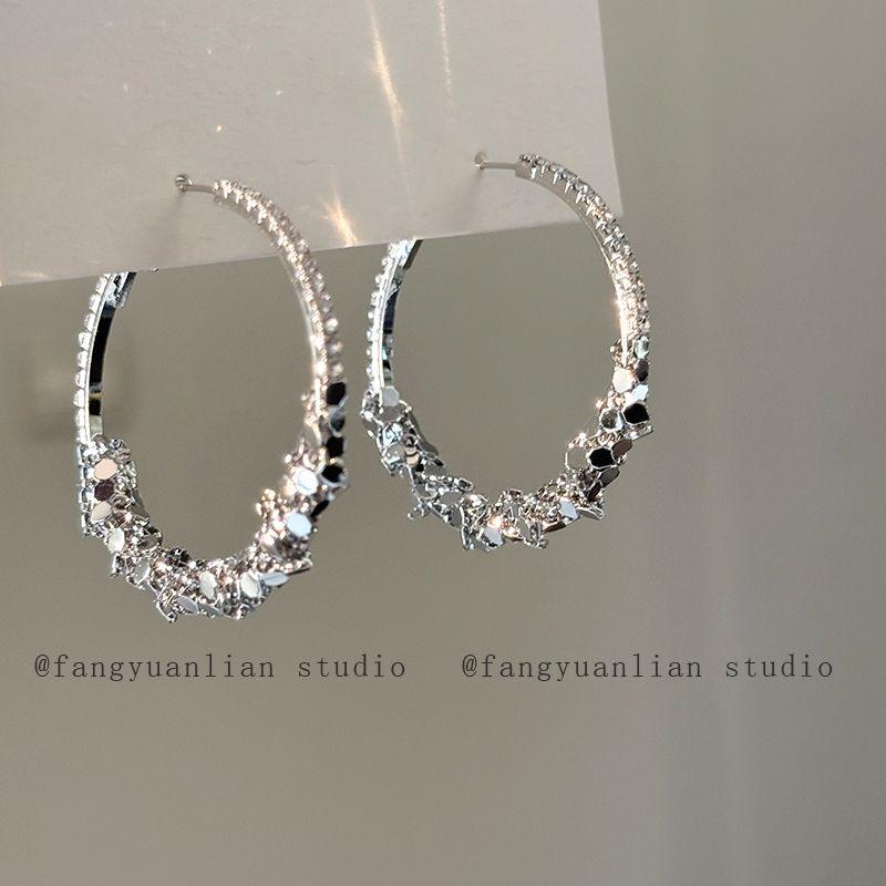 

Elegant Han Mei Silver Rhinestone Big Hoop Earrings Female Accessible Luxury Fancy Elegant Ear Ring Personalized Ear Studs Main Figure 3.6cm(925 silver needle)