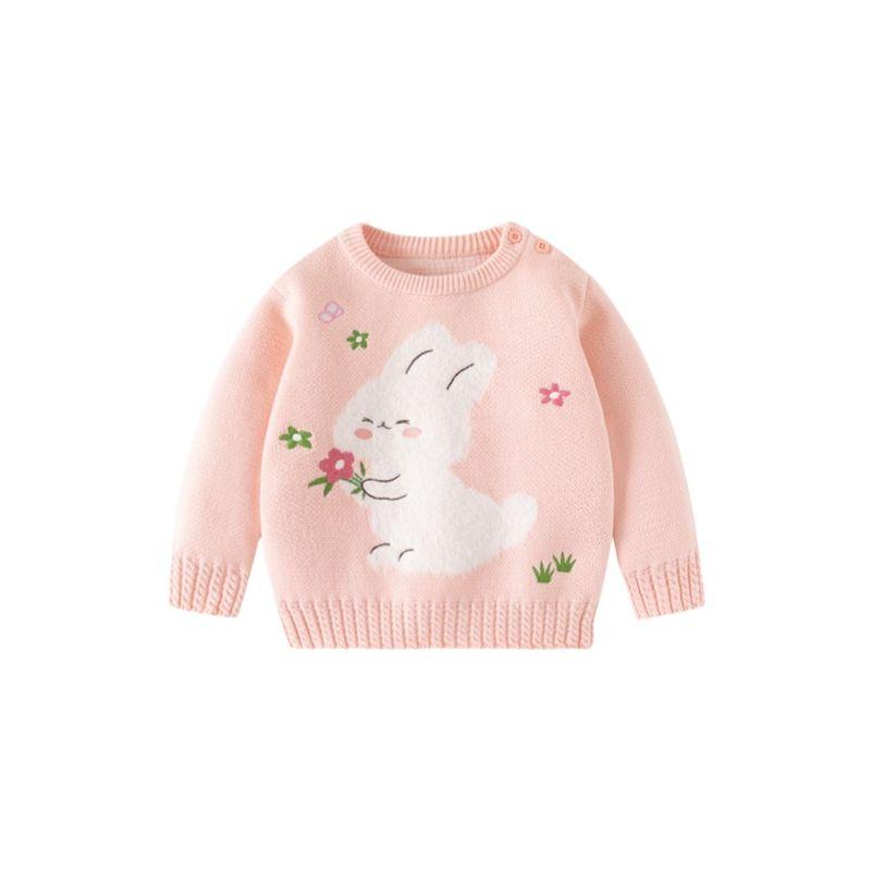 Baby Girl Bunny Clothes, Girls' Sweater, Autumn and Winter Pure Cotton Knitwear, Children's Long-Sleeved Pullover Knitwear