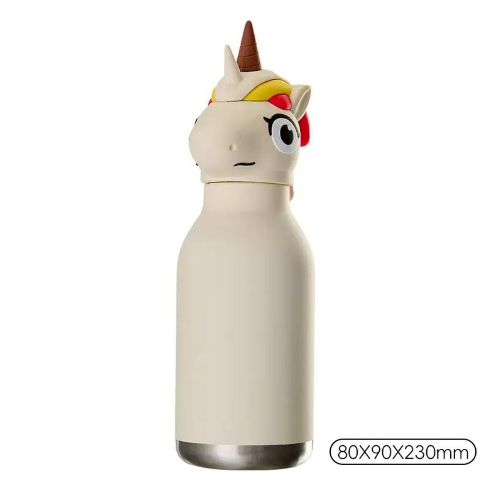 

Stainless Steel Vacuum Insulated Kids Water Bottle Unicorn Cartoon Animal Head Design Leak-proof Straw Cup for Children School 450ml білий