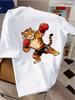 Unisexs White Crew Neck Short Sleeve Tee Muay Thai Boxing Tiger Cartoon Graphic Sports Loose Summer Casual Street Daily Basic Top