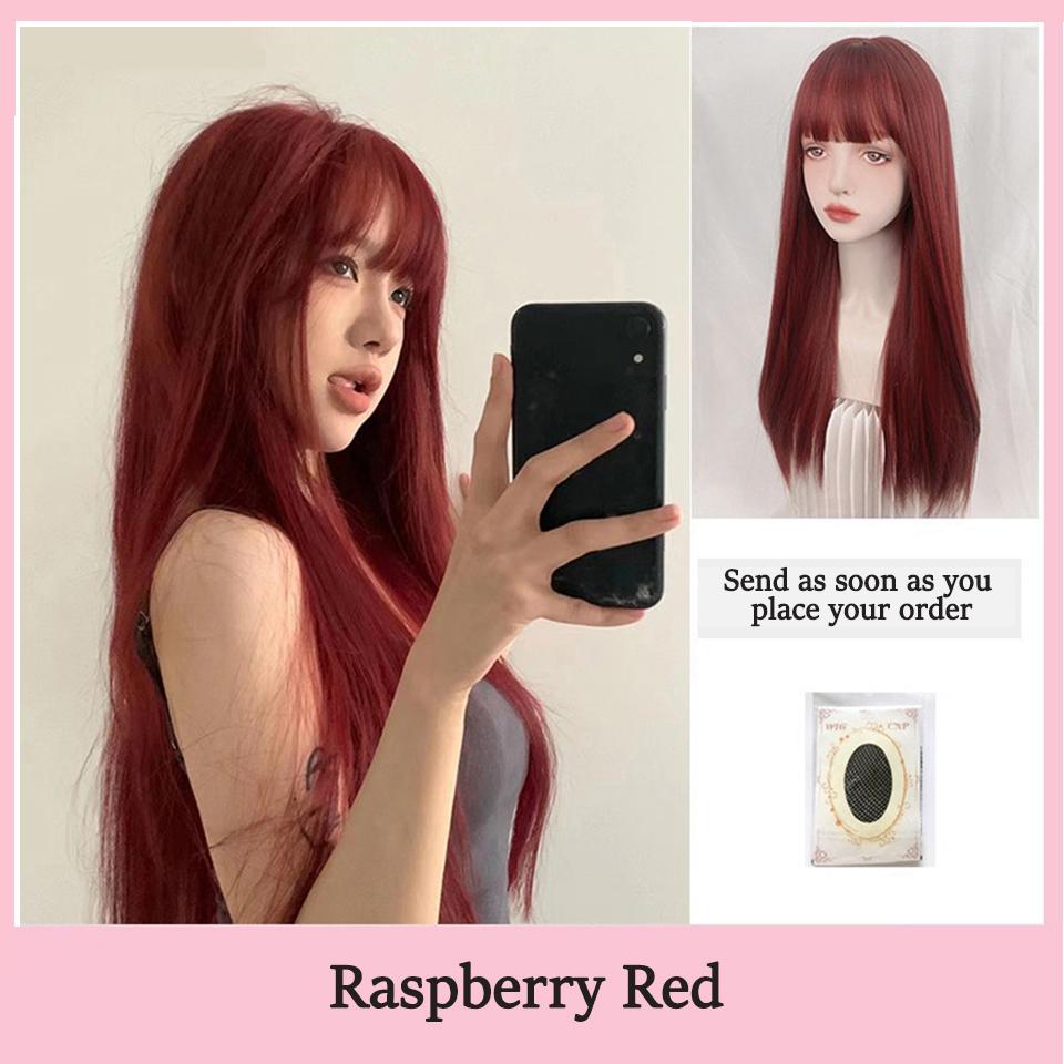 

Длинные винно-красные прямые парики для женщин, парик из синтетических волос с челкой, повседневная вечеринка, натуральный термостойкий парик для косплея