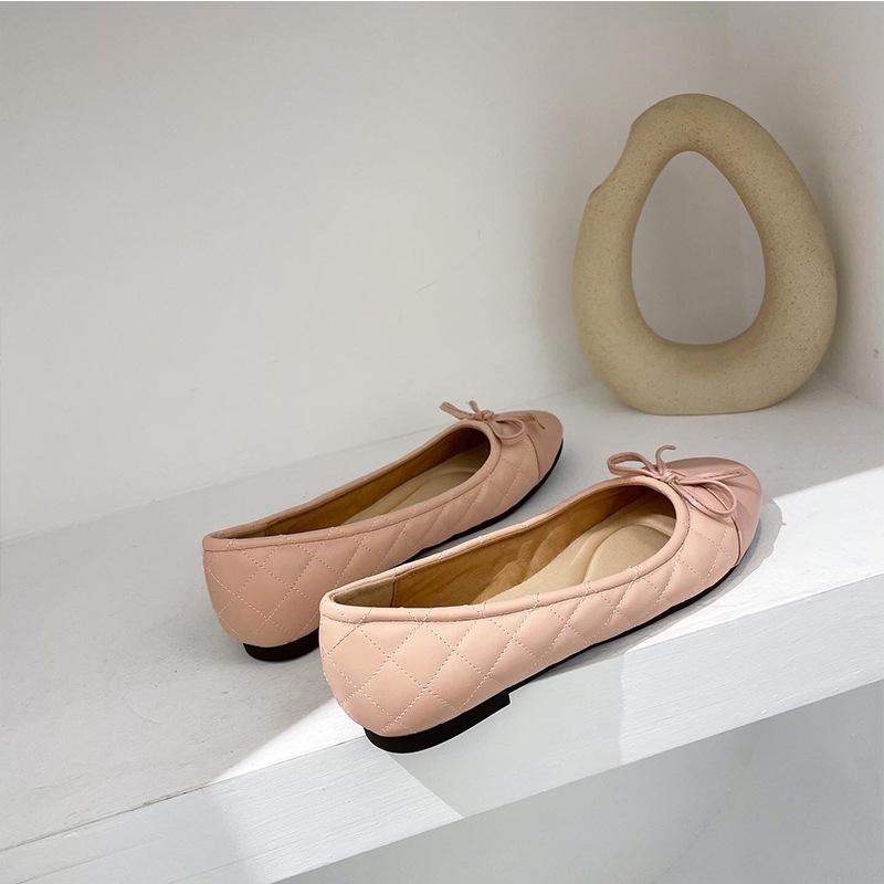 Mode Mehrfarbig Damen Runde Zehen Schleife Ballerinas Schuhe Luxus Patchwork Karomuster Slipper Bequeme Roll-Up Ballerinas Damenkleid Sapatos 2025