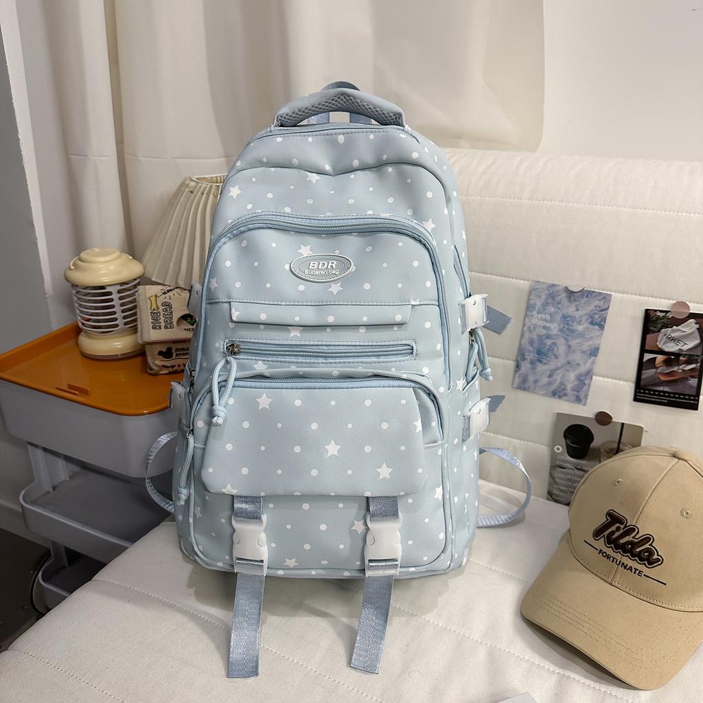 Schoolbag School Bag Junior High School Girls Pain Bag Korean Large Capacity High School Students Backpack Women's Star Printed Versatile Backpack