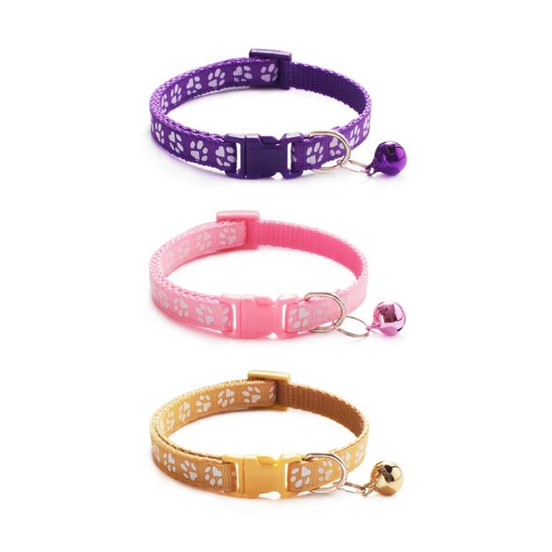 1/6/18pcs Pet Collar With Bell Footprints Colorful Dog, Dog, Cat Accessories Cat Collar Adjustable Bell Ring Necklace Pet
