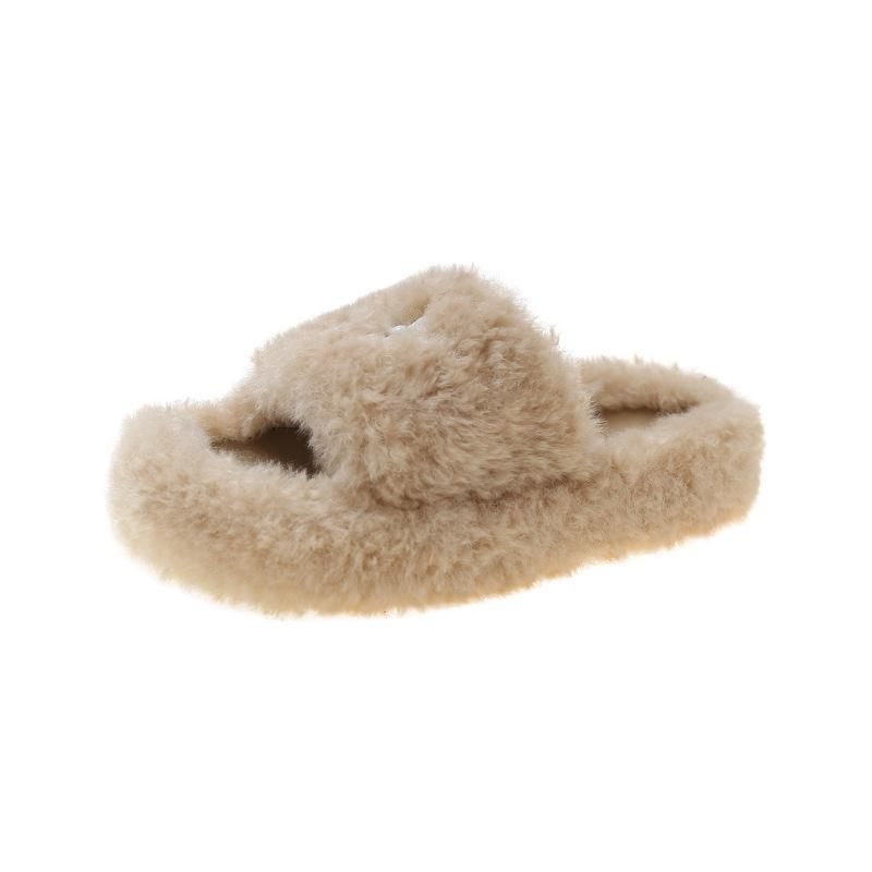 Damen 2024 Trendige Fuzzy Cross Hausschuhe - Dicke Sohle Lammwolle für Innen-/Außenbereich