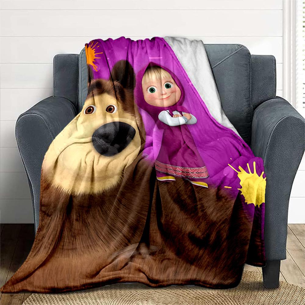 1pc Masha Oso Manta de Exterior Ligera de Franela, Suave y Cálida, Uso en Todas las Estaciones para Sofá, Exterior, Camping, Sala de Estar, Oficina055