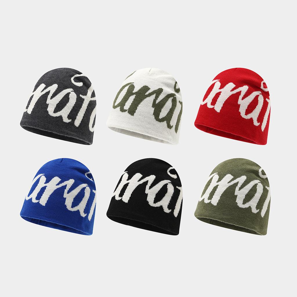 European and American Street Alphabet Jacquard Double-sided Knitted Hat Men and Women Hip-hop Skateboard Hip-hop Pullover Hat Autumn and Winter Cold