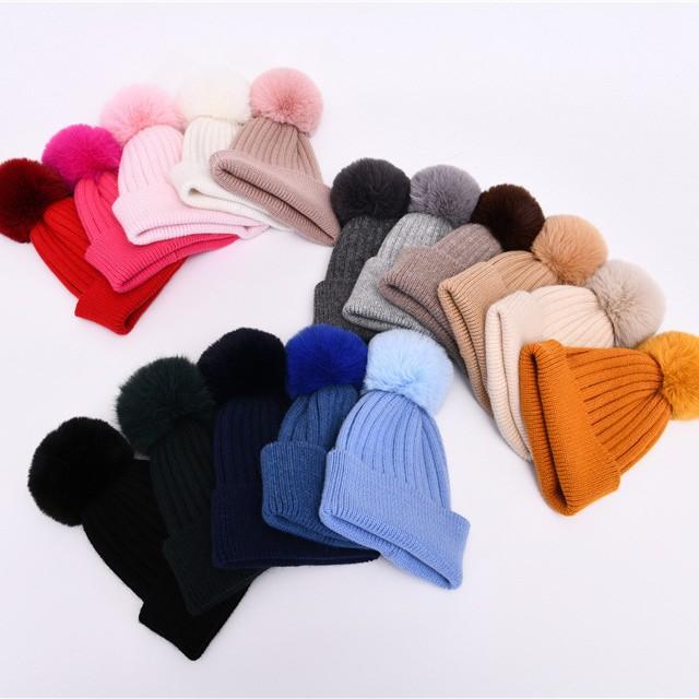 Children's knitted hat rabbit velvet classic striped soft cute autumn and winter outdoor wool hat warm and windproof