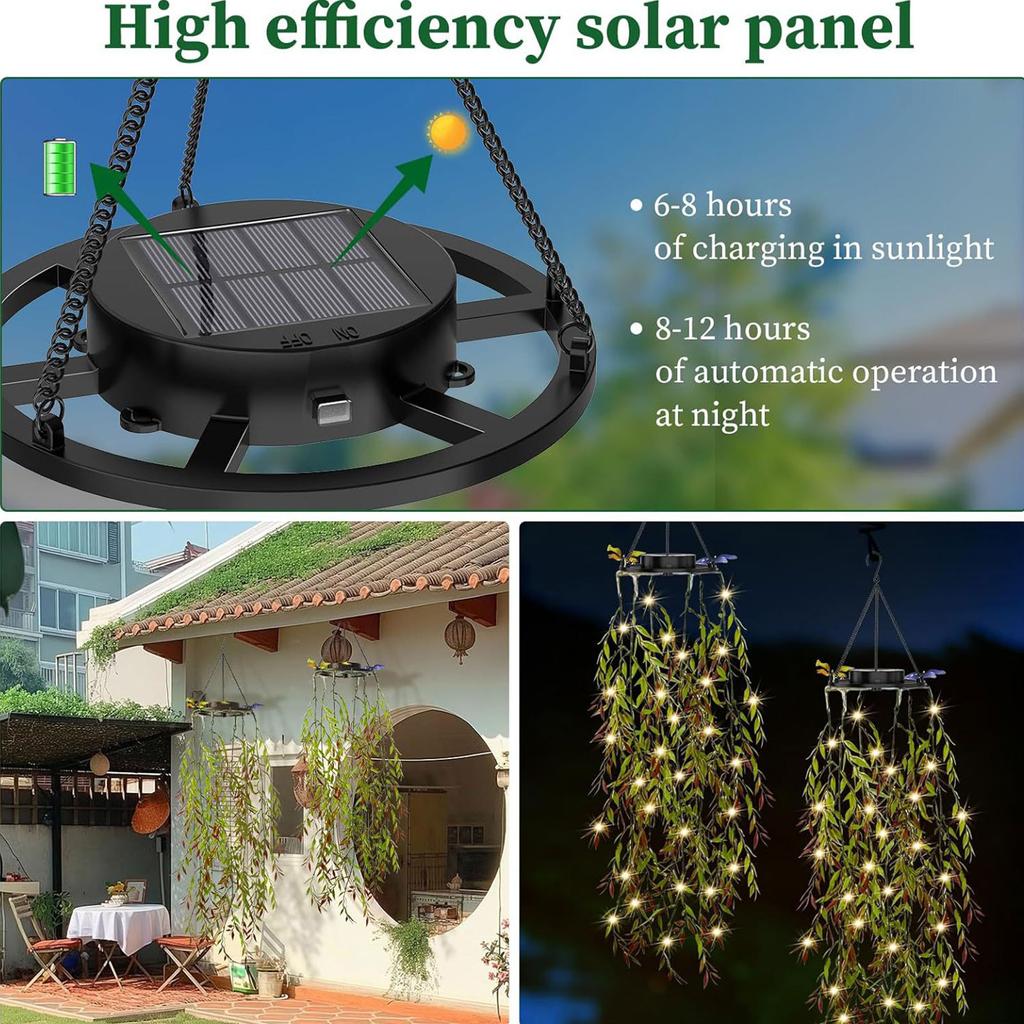 Solar Powered Outdoor Hanging Willow Leaf Light Decoration with Multiple LED Bulbs for Garden Patio Porch Yard Use Waterproof Design