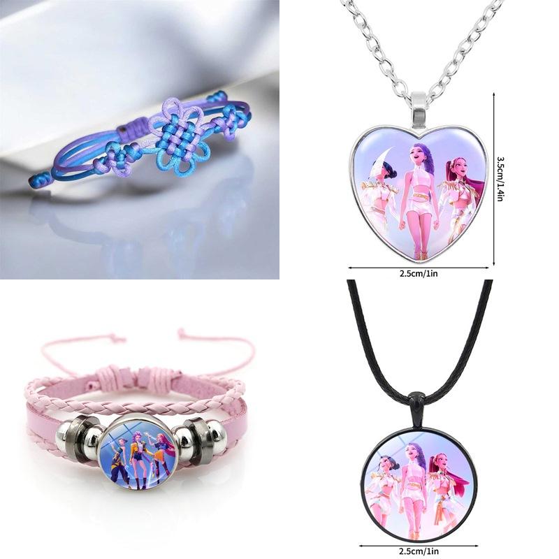 Kpop Demon Hunter Hanging Keychains Heart Necklace Bracelet Set Kpop Huntrix Character Pendant Accessories Fans Party Favor Gift