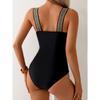 Women's Sexy Backless One-Piece Swimsuit with Ribbon Stitching In Black