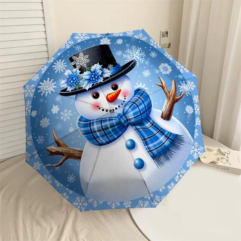 

1PC snowman snowflakeAutomatic Open/Close Umbrella with Windproof, 8-Rib Sturdy Canopy, Durable Ribs, Fashionable Design, Outdoor Accessory, Fun Prin,