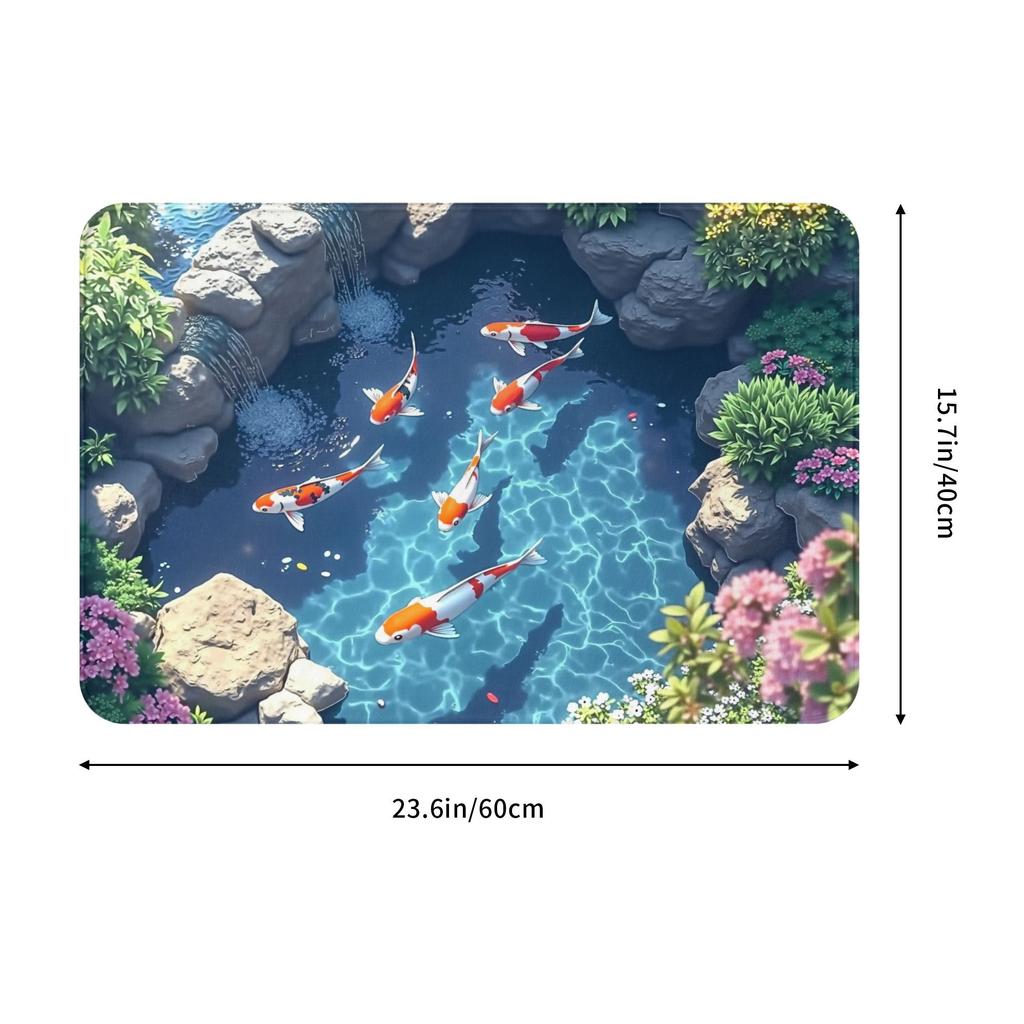 3D Vibrant Koi Fish Doormat Non-Slip Kitchen Bath Mat Bedroom Balcony Floor Door Entrance Carpet Rug