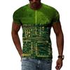 Summer Round Neck 3D Circuit Board Print T-shirts Fashionable Casual Short Sleeved Men's T-shirts