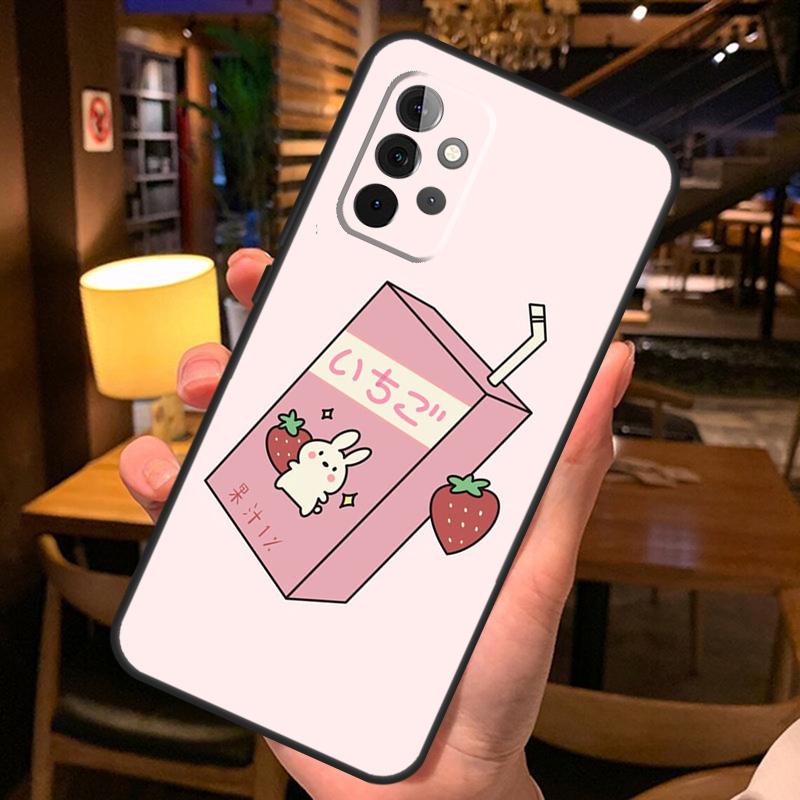 Cute Strawberry Milk Box Case For Samsung Galaxy A36 A56 A26 A16 A06 A53 A33 A13 A12 A32 A52 A55 A35 A15 A54 A34 A14