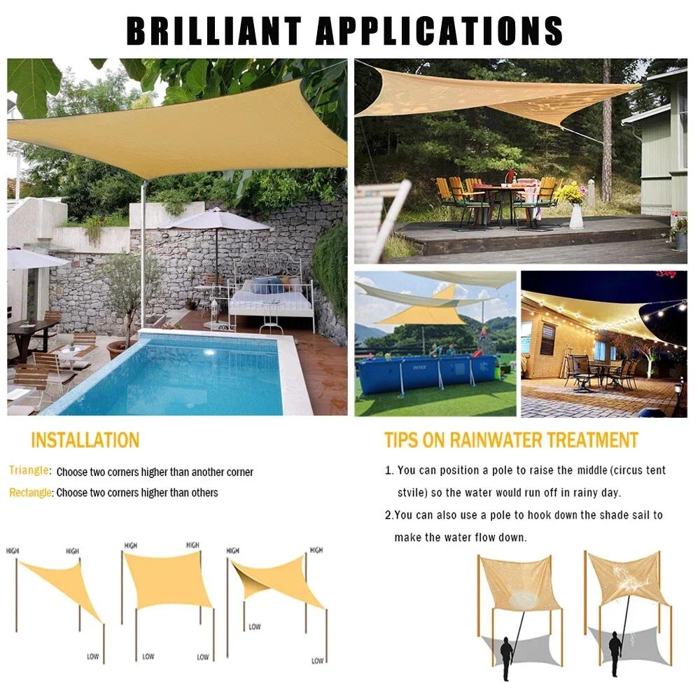 Waterproof Sun Shade Sails 10 Sizes Sand/Grey/Beige UV Block Canopy Sunshade Cloth for Outdoor Garden Patio Beach Awning Shelter