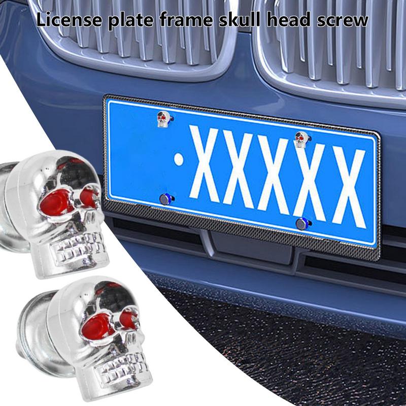 Skull Head Screw 3D Skull Red Eye Design License Plate Fixing Nut Skull Automobile Accessories Skull License Plate Frames