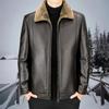 Lederjacke für Herren Herbst und Winter, Lederjacke für kurze Winter-Baumwolljacke, plüschig und verdickt für Vaters Winterkleidung