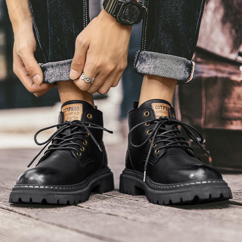 Herren Echtleder Schnür-Stiefeletten Neue Lässige Winterschuhe Rutschfeste Outdoor-Wanderstiefeletten Neue Herren-Sneaker