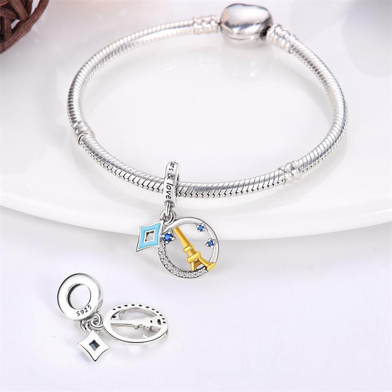 Original Copper Charms Luxury Earth Paris Eiffel Tower Pendant Beads Fit Bracelet Diy Women Making Delicate Gift