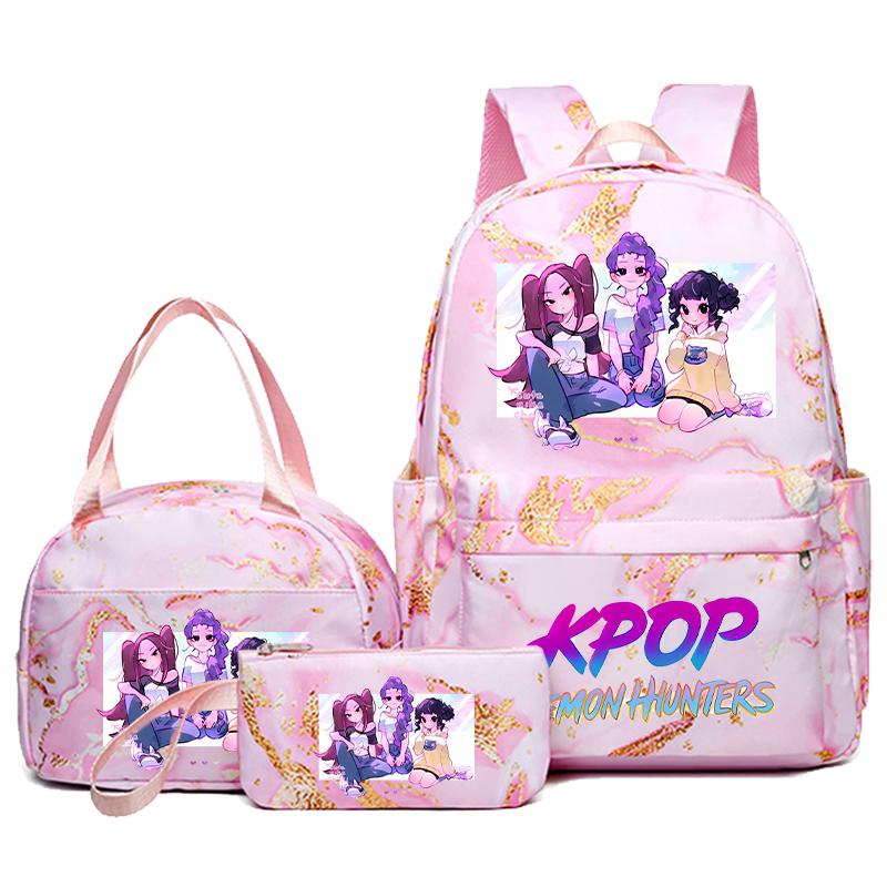 3-piece Korean Wave Devil Hunter Student Anime Fashion Backpack Pencil Case Set Gift