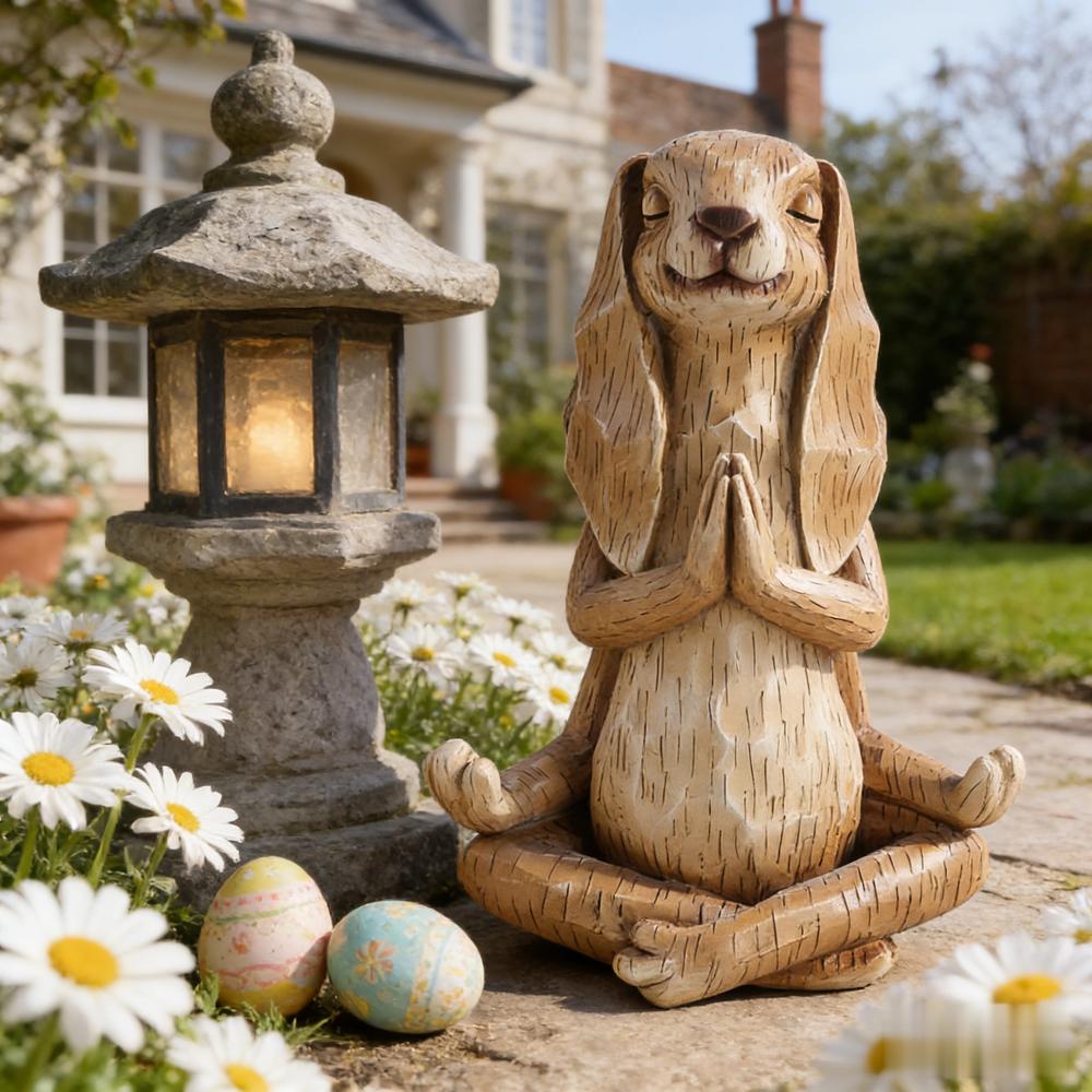 Fashionable garden meditation rabbit resin ornament, suitable for home decoration, outdoor decoration