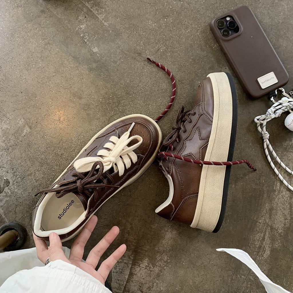 Grape mother, the same style, star retro old pair of shoelaces, small dirty shoes, versatile thick soles to increase height, casual dirty shoes,