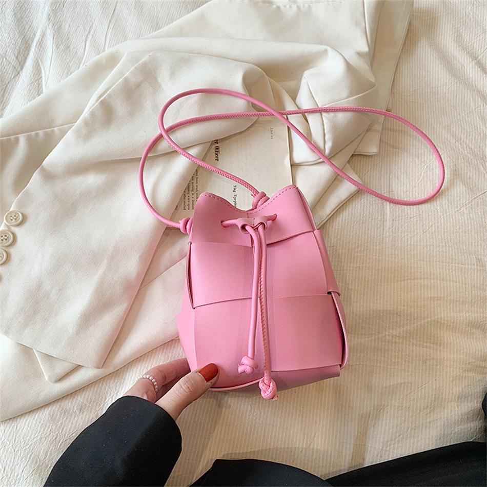 Fashion Weave Small Soft Pu Leather Bucket Bags For Women Designer Shoulder Crossbody Bag Luxury Ladise Purses And Handbags 12cm-12cm-17cm 2890₽