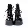 Women Boots High Topthick Sole Winter Slope Heel Lace Up Ankle Boots Women Shoes Bright Black Light Bling Black Chaussure Femme