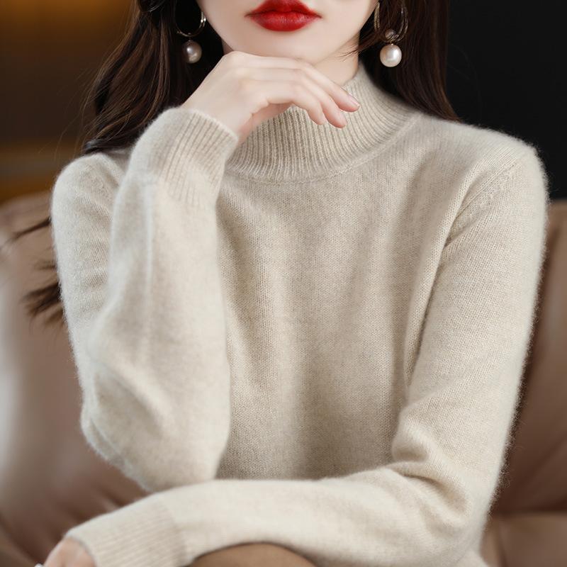 Autumn Winter Women Sweater Fashion Warm Bottoming Shirts Half High Collar Basic Knitwear Solid Long Sleeve Pullovers