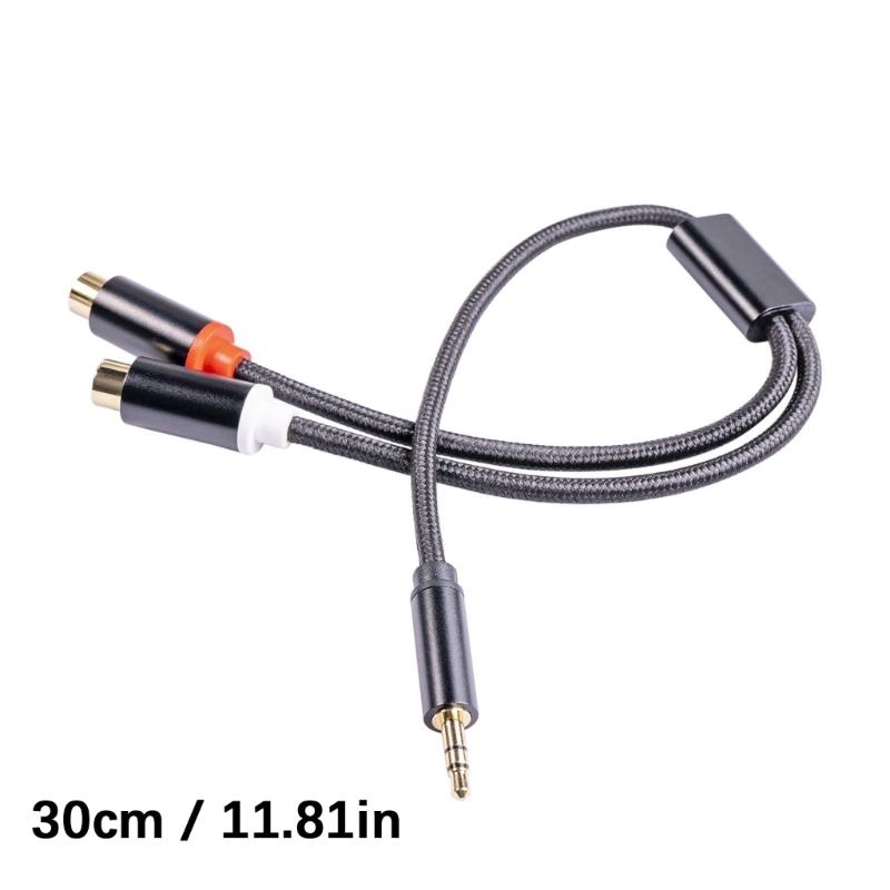 3.5mm Male To 2RCA Female Audios Adapter with Gold Plate Terminals Braide AntiInterference Design for Crystal Audios