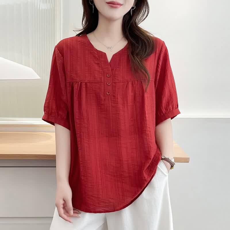 ROMON 2026 Summer Plus Size V-Neck Wrinkled Blouse 3XL