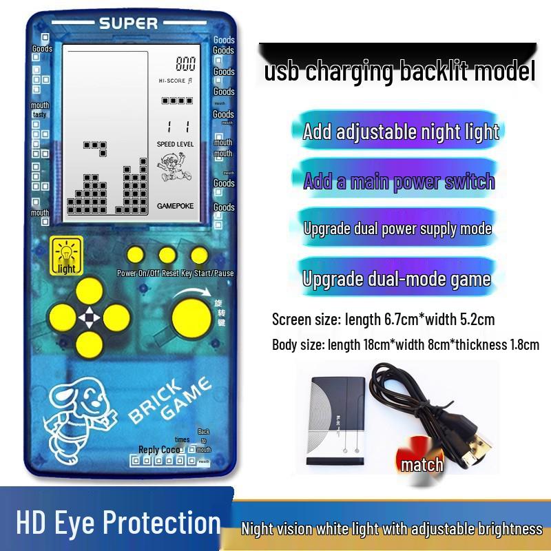 "2023 Nostalgic Tetris Game Console, 4.1-Inch Screen, Transparent Frosted Shell, Handheld"