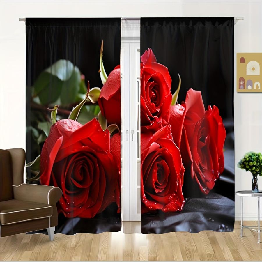 2 Panel Red Rose Pink Flower Curtains for Girls Bedroom Floor-to-ceiling Window Kitchen Shutters Window Semi Blackout Cortinas