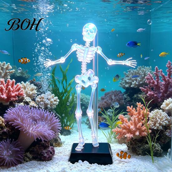 Příslušenství k teráriu Kostlivec tančící akvarijní provzdušňovač, Halloweenská dynamická rybí ozdoba, Podvodní dekorace Pohyblivá lebka poháněná vzduchem