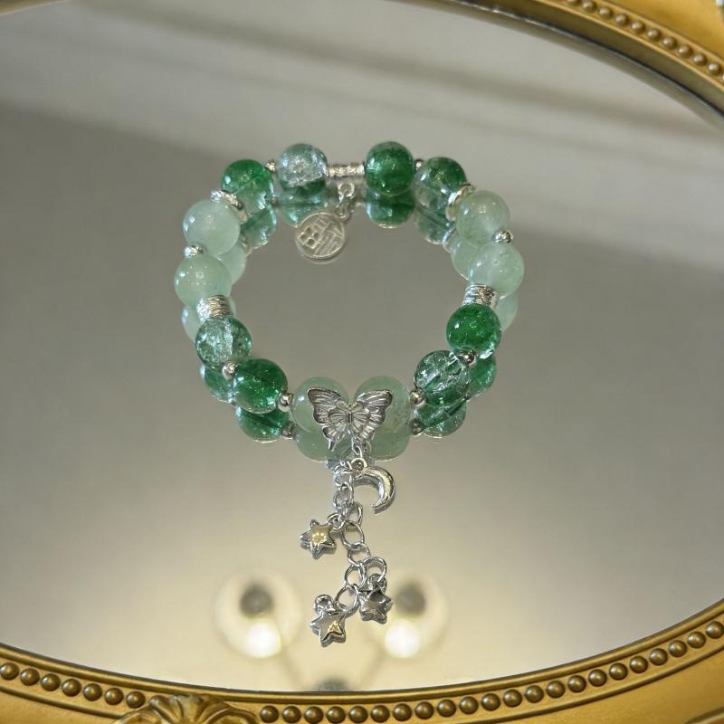 Chinesischer Stil Grüne Perlenarmbänder für Damen Vintage Temperament Schmetterling Stern Quaste Armband Schmuck Zubehör Geschenke