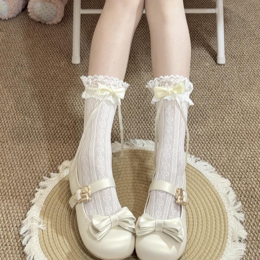 Lolita Girl Over Knee Socks With Lace Bow Decoration For Summer Dress Up