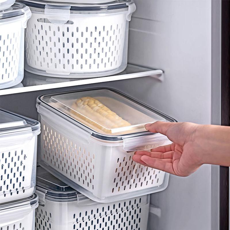 Refrigerator Storage Box Fridge Organizer Fresh Vegetable Fruit Boxes Drain Basket Storage Containers Pantry Kitchen Organizer