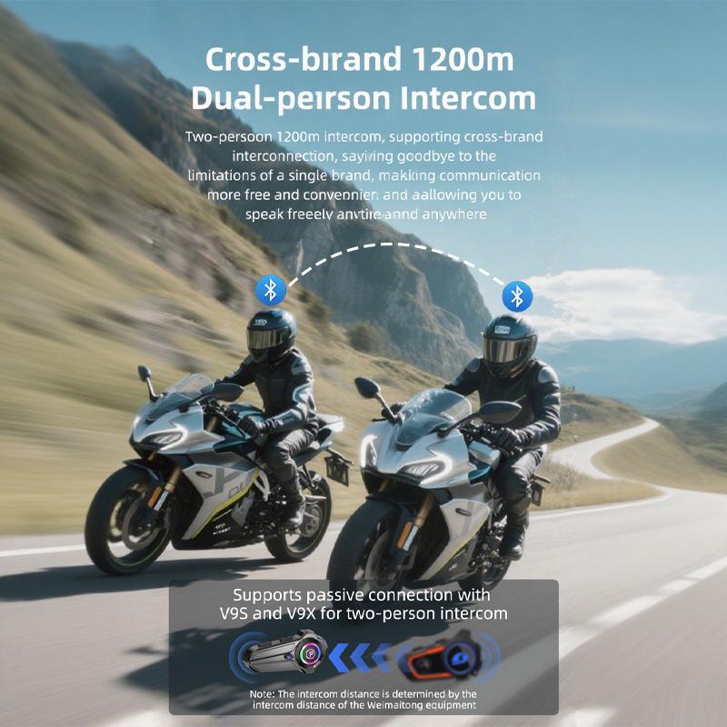 1Pc Motorcycle Helmet Bluetooth 5.3 Headset Wireless Intercom Multi Riders Mesh Communication AI Voice Control Super Long Standby Hands Free Headphone