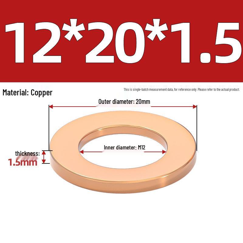 Pure Red Copper Gasket Sealing Ring for Marine Instruments, Metal Flat Washer M3-M60mm