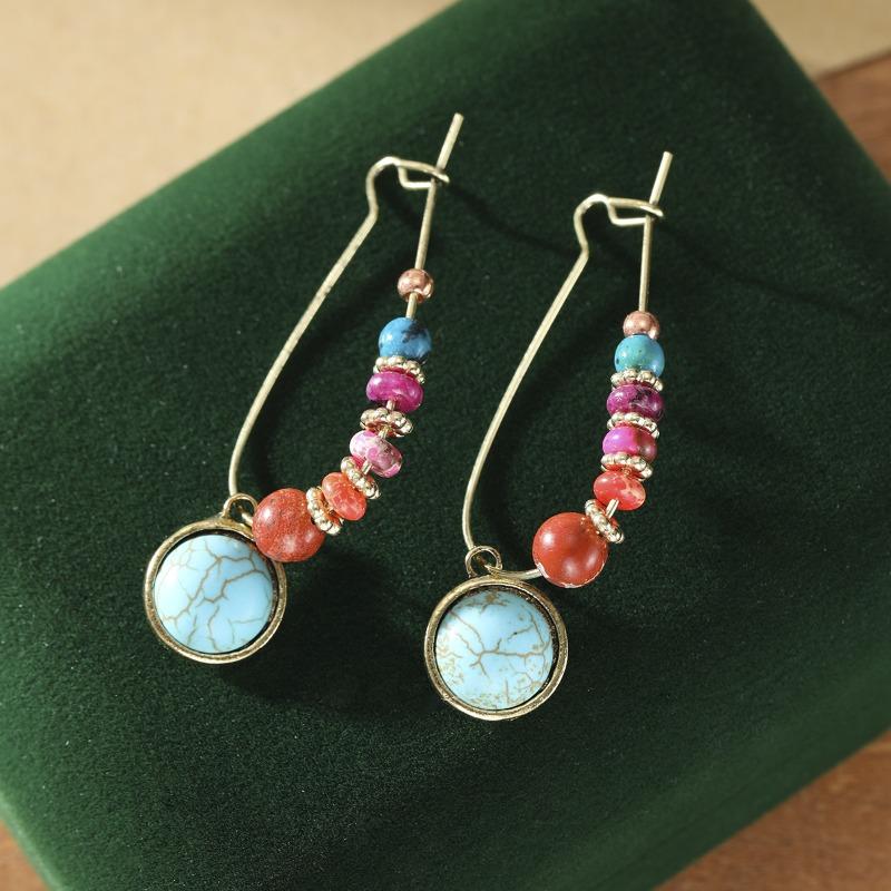 Boucles d'oreilles pendantes ethniques minimalistes vintage avec perles colorées pour fête de vacances pour femmes, cadeaux de vacances, accessoires commémoratifs